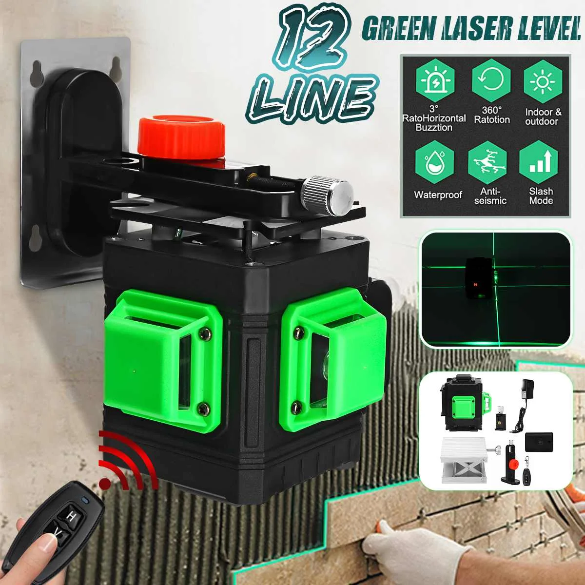 12 Lines 3D Laser Level Self-Leveling 360 Degree Horizontal And Vertical Cross Green Light Laser Levels Level Measuring Tool
12 Lines 3D Laser Level Self-Leveling 360 Degree Horizontal And Vertical Cross Green Light Laser Levels Level Measuring Tool