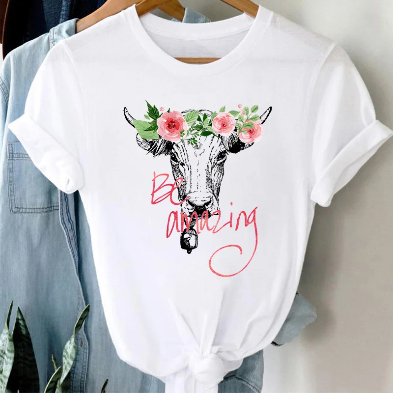 

Summer T-shirt 2022 Wild Cartoon Cow Graphic t shirt Harajuku Top Female Tees Casual Short Sleeve Tshirt Ladies