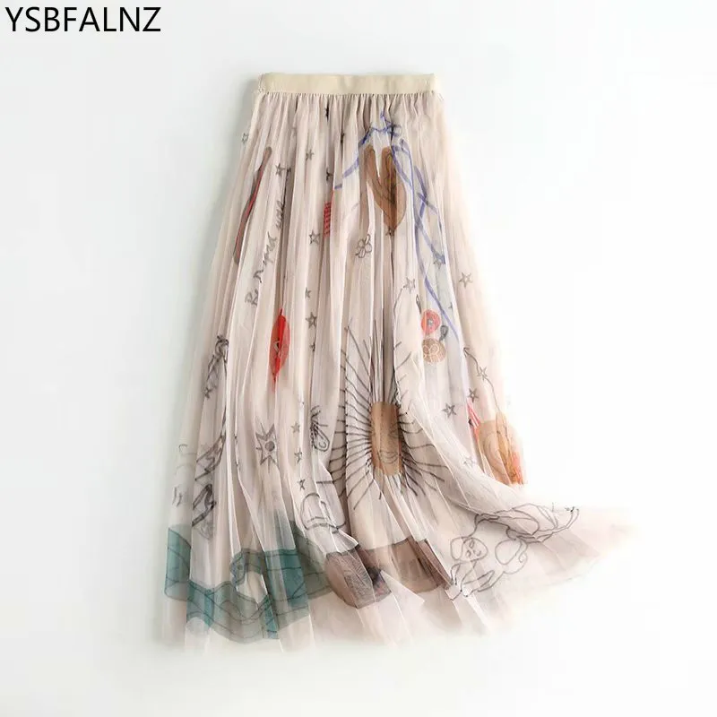 Summer Women Mesh Tulle Skirt Elastic High Waist Graffiti Print Long Female A-line Pleated Skirts Femme Maxi Korean Style Faldas
Summer Women Mesh Tulle Skirt Elastic High Waist Graffiti Print Long Female A-line Pleated Skirts Femme Maxi Korean Style Faldas