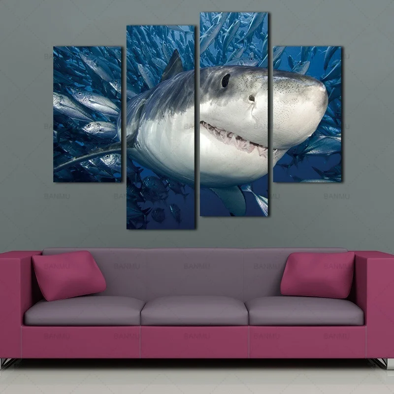 4 Panels KIT Frameless Posters Canvas Wall Art Picture Print Great White Shark Canvas Paintings Wall Decorations for Living Room
4 Panels KIT Frameless Posters Canvas Wall Art Picture Print Great White Shark Canvas Paintings Wall Decorations for Living Room