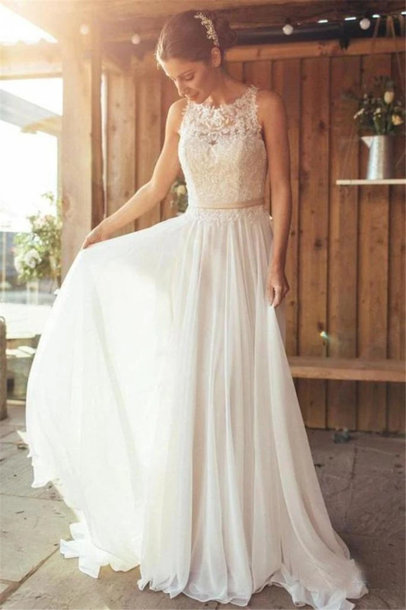 Elegant A-Line Round Neck Chiffon With Lace Beach Boho Wedding Dresses For Bride Princess Long Vintage Bridal Gowns
Elegant A-Line Round Neck Chiffon With Lace Beach Boho Wedding Dresses For Bride Princess Long Vintage Bridal Gowns