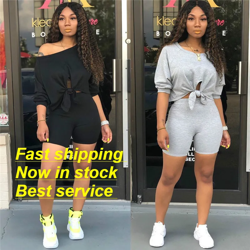 Womens Two Piece Summer Outfit Solid Color Off Shoulder Tie Knot Crop Top Bodycon Short Pants Tracksuit Set
Womens Two Piece Summer Outfit Solid Color Off Shoulder Tie Knot Crop Top Bodycon Short Pants Tracksuit Set