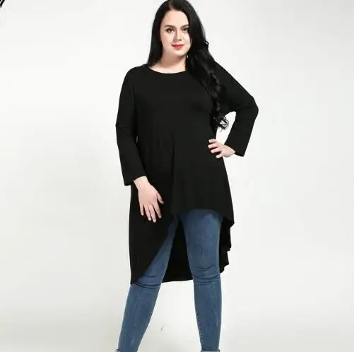 Фото 6XL Плюс Размер Женская Асимметричная футболка 5XL черный большой размер женские