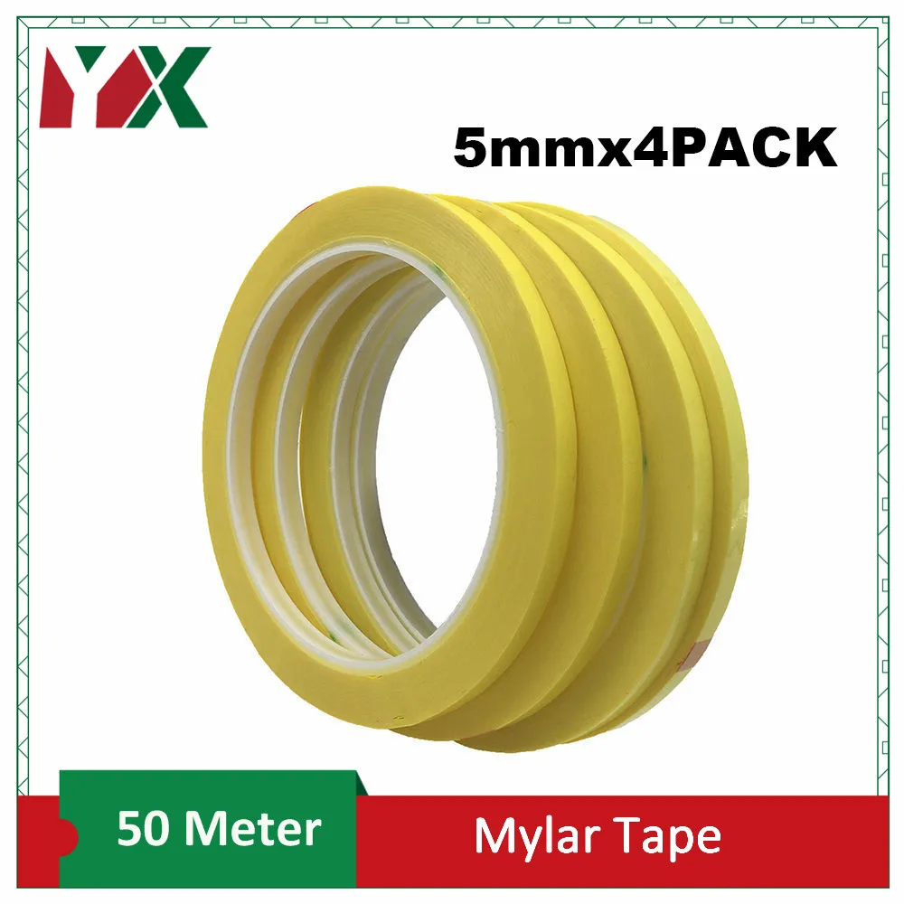 

YX 4rolls 5mm*50M*0.06mm PET High Temp Withstanding Insulation Anti-Flame Adhesive Mylar Tape for Transformer Yellow