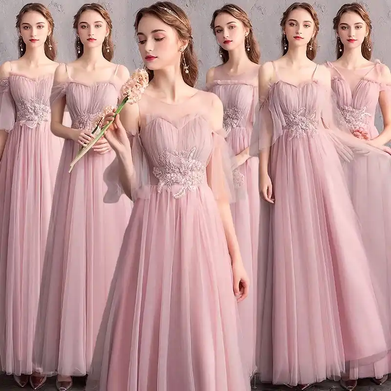 Розовое милое платье подружки невесты для женщин свадебные праздничные платья