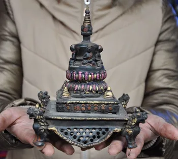 wedding decoration 7"Rare old Tibet Buddhism temple bronze Painted beast Buddha Pagoda Tower Statue 
wedding decoration 7"Rare old Tibet Buddhism temple bronze Painted beast Buddha Pagoda Tower Statue