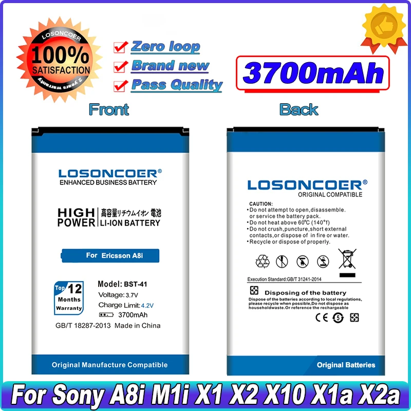 

LOSONCOER 3700mAh BST-41 BST41 For Sony Ericsson Xperia PLAY R800 R800i A8i M1i X1 X2 X2i X10 X10i / Play Z1i Battery