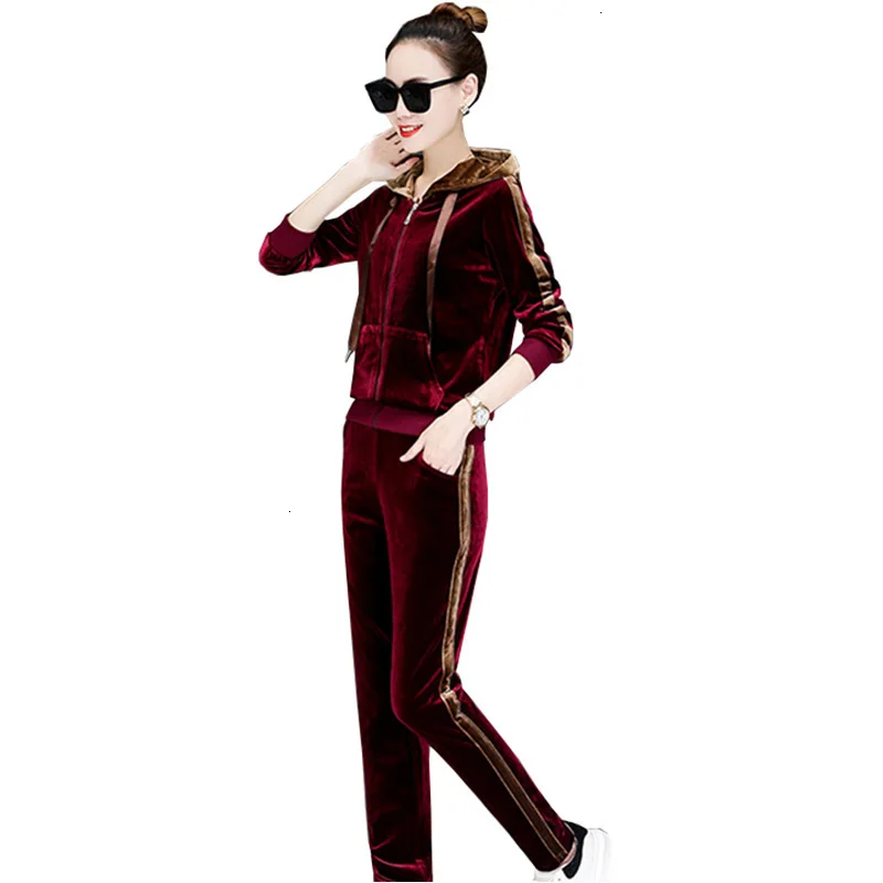 Женский Золотой бархатный тренировочный костюм комплект из 2 предметов одежды