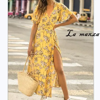 2020 Summer Elegant Women Print Maxi Dress Vacation Style Casual V-neck Women Slim Dress
2020 Summer Elegant Women Print Maxi Dress Vacation Style Casual V-neck Women Slim Dress