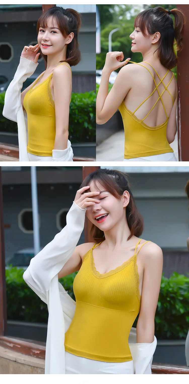 Description Picture 6 of itemSummer Tank Top Women Crop Tops Sexy Lingerie Beauty Back Seamless Underwear Lace Bralette Camis Female Padded Camisole Femme