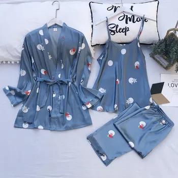 Silky Strap Top&Pants 3PCS Pajamas Suit Women Satin Intimate Lingerie Nightwear Spring New Homewear Casual Kimono Bathrobe Gown 
Silky Strap Top&Pants 3PCS Pajamas Suit Women Satin Intimate Lingerie Nightwear Spring New Homewear Casual Kimono Bathrobe Gown
