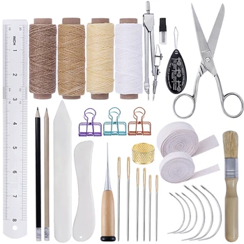 LMDZ 32Pcs Hand Bookbinding Tools Kit Edged Scoring Folder Sewing Thread Ruler Needles Tool Set for Bookbinding Bone Folder Set
LMDZ 32Pcs Hand Bookbinding Tools Kit Edged Scoring Folder Sewing Thread Ruler Needles Tool Set for Bookbinding Bone Folder Set