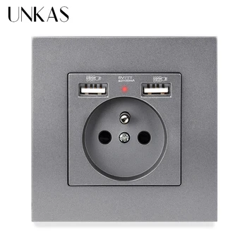 UNKAS Dual USB Charging Port 2.1A French Wall Socket 16A Russia Spain Grey Plastic Panel Gray Hidden Soft LED Indicator Outlet
UNKAS Dual USB Charging Port 2.1A French Wall Socket 16A Russia Spain Grey Plastic Panel Gray Hidden Soft LED Indicator Outlet