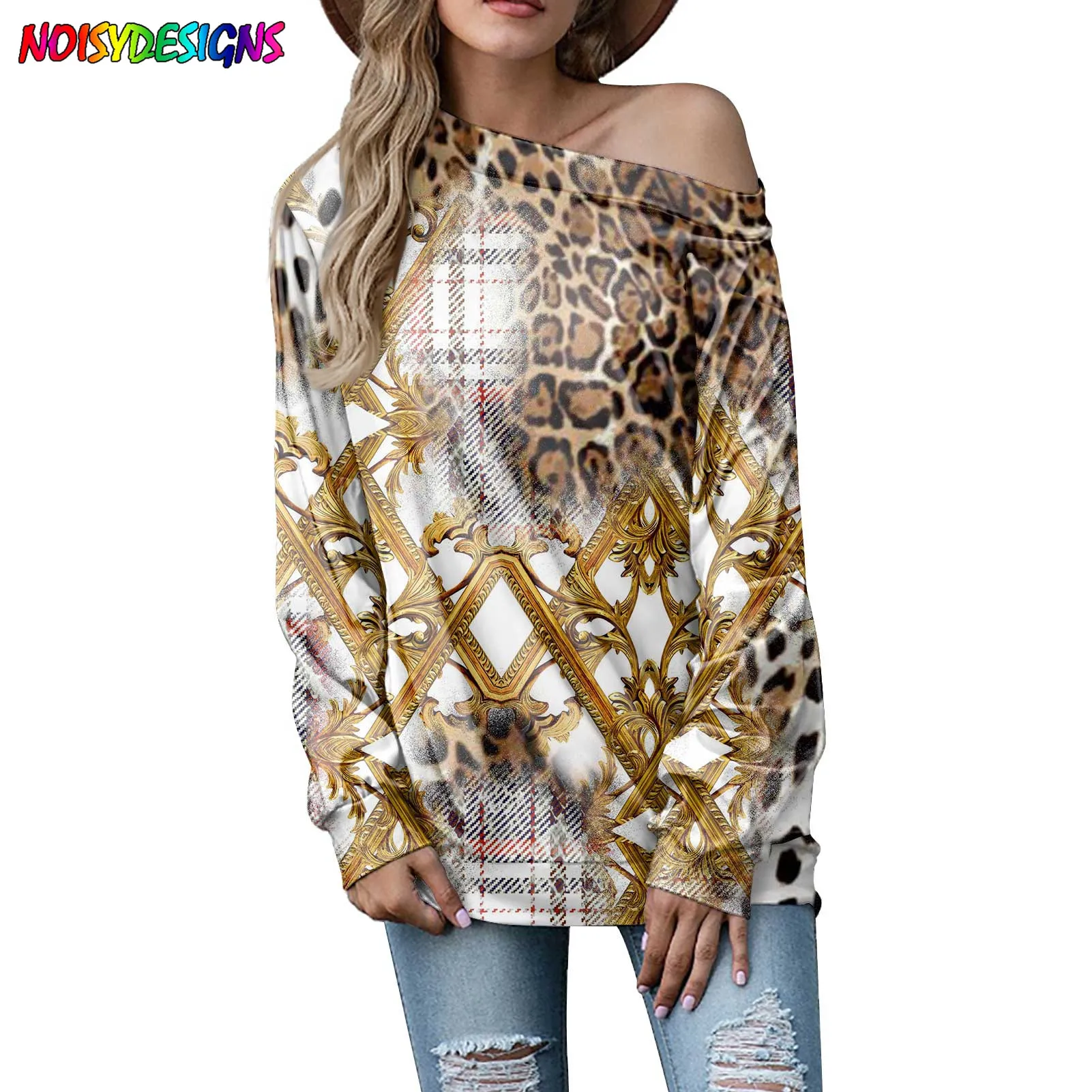 NOISYDESIGNS Leopard Gold Chain Printed Women Fashion Oversized Long Sleeve Streetwear Girls Tees Autumn Loose T Shirt Females
NOISYDESIGNS Leopard Gold Chain Printed Women Fashion Oversized Long Sleeve Streetwear Girls Tees Autumn Loose T Shirt Females