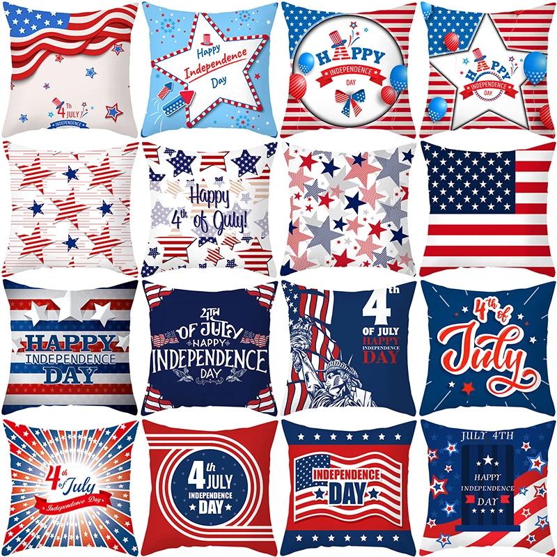 

Independence Day Pillowcase Customized Simple Peach Skin Cushion Cover Sofa Cushion Pillow Case Explosive Home Furnishing