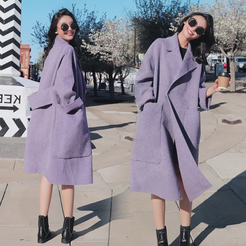 

2019 UK Women Plus size Autumn Winter Cassic Simple Wool Maxi Long Coat Female Robe Outerwear manteau femme
