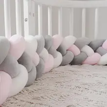 2.2 m bebê cama amortecedor nó travesseiro almofada para meninos meninas quatro trança berço do bebê pára-choques protetor cuna para bebe decoração do quarto(China)