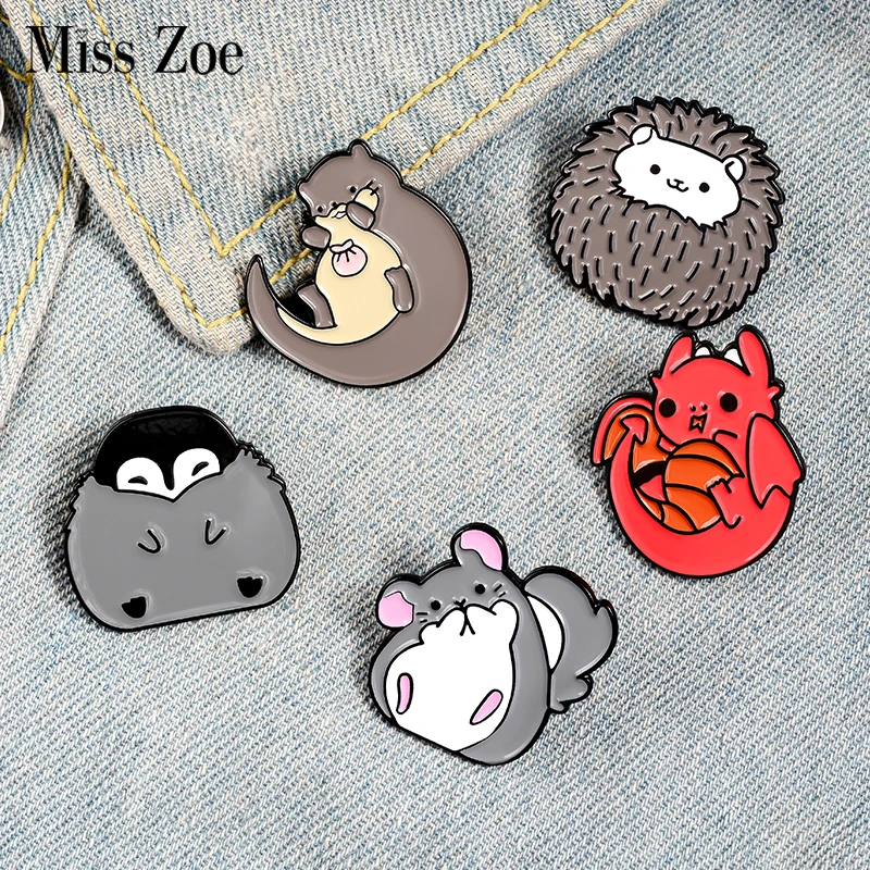 Фото Cute Enamel Pin Custom Chinchilla Hedgehog Otter Penguin Dragon Badge Brooch Lapel pin Shirt Bag Jewelry Gift for Kids | Украшения и