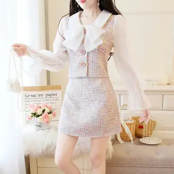 2020 Autumn Sweet Two Pieces Set Skirts Suit Elegant Women Bow Chiffon Sleeve Patchwork Tweed Crop Top + High Waist Skirt Set
2020 Autumn Sweet Two Pieces Set Skirts Suit Elegant Women Bow Chiffon Sleeve Patchwork Tweed Crop Top + High Waist Skirt Set