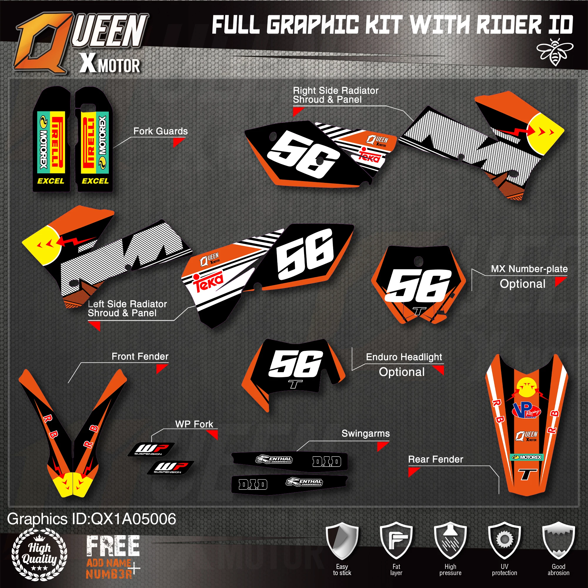 QUEEN X MOTOR Custom Team Graphics Decals Stickers Kit For KTM 2005 2006 SX SXF , 2005 2006 2007 EXC XC-W EXC-F 006
QUEEN X MOTOR Custom Team Graphics Decals Stickers Kit For KTM 2005 2006 SX SXF , 2005 2006 2007 EXC XC-W EXC-F 006