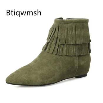 Army Green Suede Ankle Boots Women Pointed Toe Tassel Side Zipper 3CM Height Increase Short Boots Femme Fashion Cowboy Boots
Army Green Suede Ankle Boots Women Pointed Toe Tassel Side Zipper 3CM Height Increase Short Boots Femme Fashion Cowboy Boots