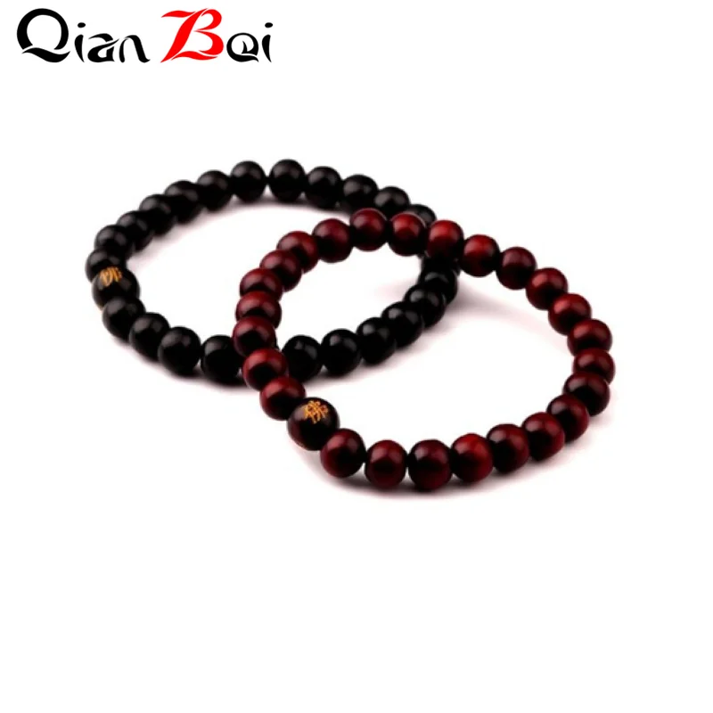 QianBei Fashion Bracelet Men Wrist Tibetan Buddhist Beads Wood Bracelet Prayer