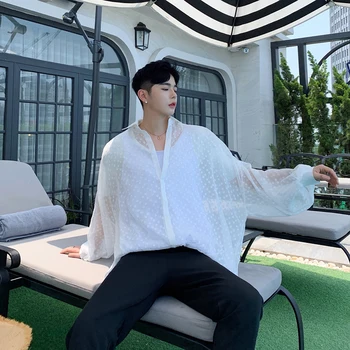 Men Long Sleeve Dot See Through Oversize Loose Casual Shirt Male Women Sunscreen Cardigan Streetwear Hip Hop Party Stage Shirts 
Men Long Sleeve Dot See Through Oversize Loose Casual Shirt Male Women Sunscreen Cardigan Streetwear Hip Hop Party Stage Shirts