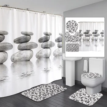 Cobblestone Pattern Shower Curtains Set Non Slip Decorative Toilet Polyester Cover Mat Set Waterproof Bathroom Shower Curtains
Cobblestone Pattern Shower Curtains Set Non Slip Decorative Toilet Polyester Cover Mat Set Waterproof Bathroom Shower Curtains
