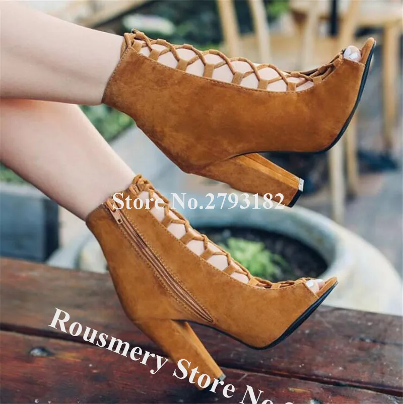 New Fashion Women Peep Toe Suede Leather Chunky Heel Short Gladiator Boots Cut-out Lace-up Army Green Ankle Booties Dress Shoes
New Fashion Women Peep Toe Suede Leather Chunky Heel Short Gladiator Boots Cut-out Lace-up Army Green Ankle Booties Dress Shoes