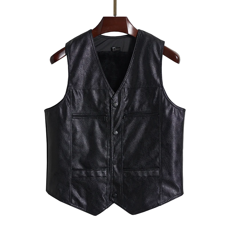 Осенне-зимний мужской черный жилет из искусственной кожи, утепленный жилет с бархатной подкладкой, мужской жилет без рукавов с v-образным вырезом и узором в елочку
Осенне-зимний мужской черный жилет из искусственной кожи, утепленный жилет с бархатной подкладкой, мужской жилет без рукавов с v-образным вырезом и узором в елочку