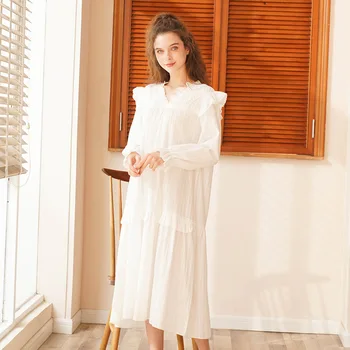Vintage Palace Style Long Nightdress For Women Elegant Lady Long Sleeve Lace V Neck Nightgown Leisure Home Night Sleeping Wear 
Vintage Palace Style Long Nightdress For Women Elegant Lady Long Sleeve Lace V Neck Nightgown Leisure Home Night Sleeping Wear