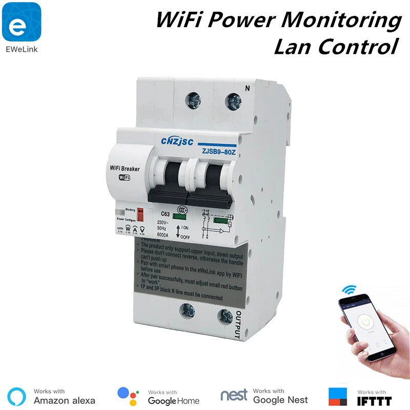 EWelink New 2P WiFi Circuit Breaker Power Monitoring Meter Function Smart Breaker Alexa Google Home Compatible Lan Control
EWelink New 2P WiFi Circuit Breaker Power Monitoring Meter Function Smart Breaker Alexa Google Home Compatible Lan Control