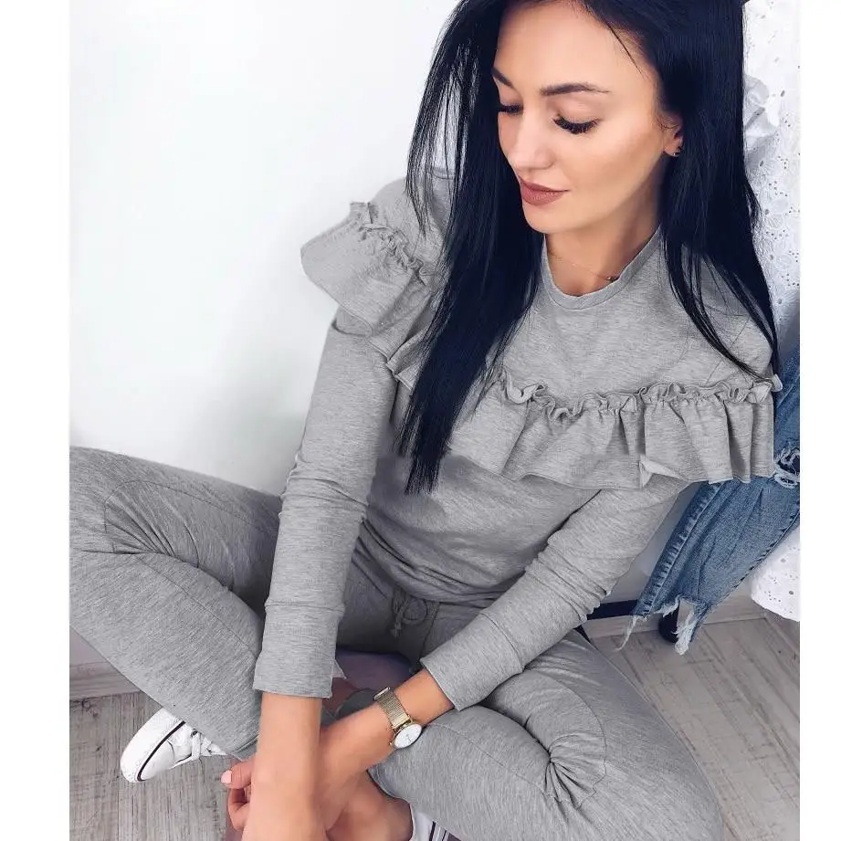 Women Sexy O Neck Tops Long Grey Pants 2 Piece Set Female Women Casual 2 Pieces Sets Tracksuits
Women Sexy O Neck Tops Long Grey Pants 2 Piece Set Female Women Casual 2 Pieces Sets Tracksuits