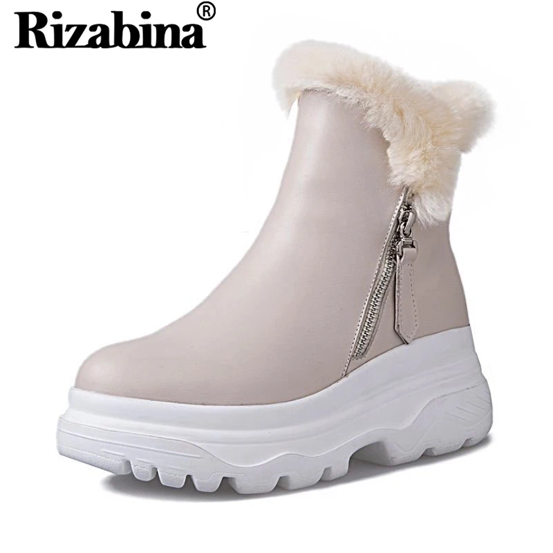RIZABINA Women High Quality Fashion Plush Fur Real Leather Ankle Boots Comfortable Zipper Leisure Club Shoes Footwear Size 34-40 | Обувь