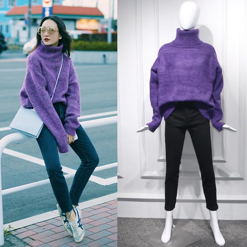 Star King Gull with Purple Mohair Grabbed Sweater High Collar Lazy Wind Long Pullover Loose Thick Turtleneck Women Sweaters
Star King Gull with Purple Mohair Grabbed Sweater High Collar Lazy Wind Long Pullover Loose Thick Turtleneck Women Sweaters