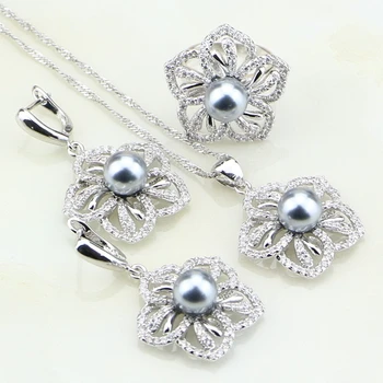 Flower White Cubic Zirconia Gray Pearl 925 Sterling Silver Jewelry Set For Women Gift Earrings/Ring/Pendant/Necklace
Flower White Cubic Zirconia Gray Pearl 925 Sterling Silver Jewelry Set For Women Gift Earrings/Ring/Pendant/Necklace