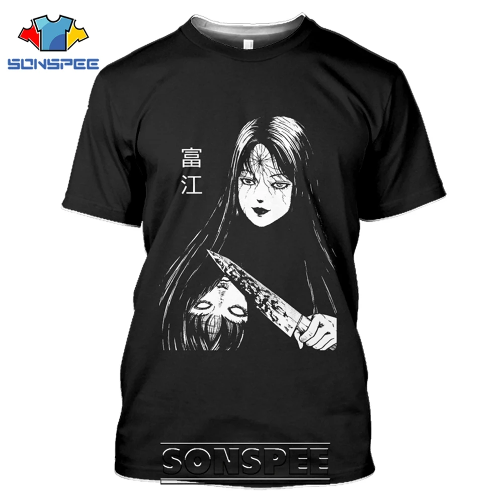 Junji Ito T-shirts SONSPEE 3D Print Men Women Casual Japanese Streetwear Harajuku Hip Hop Horror Aesthetic Anime Tees Tops Shirt (2)