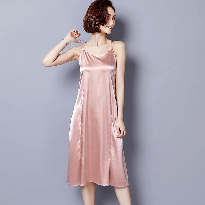 

Spring summer 2020 Woman Tank Dress Casual Satin Sexy Camisole Elastic Female Home Beach Dresses v-neck camis sexy dress
