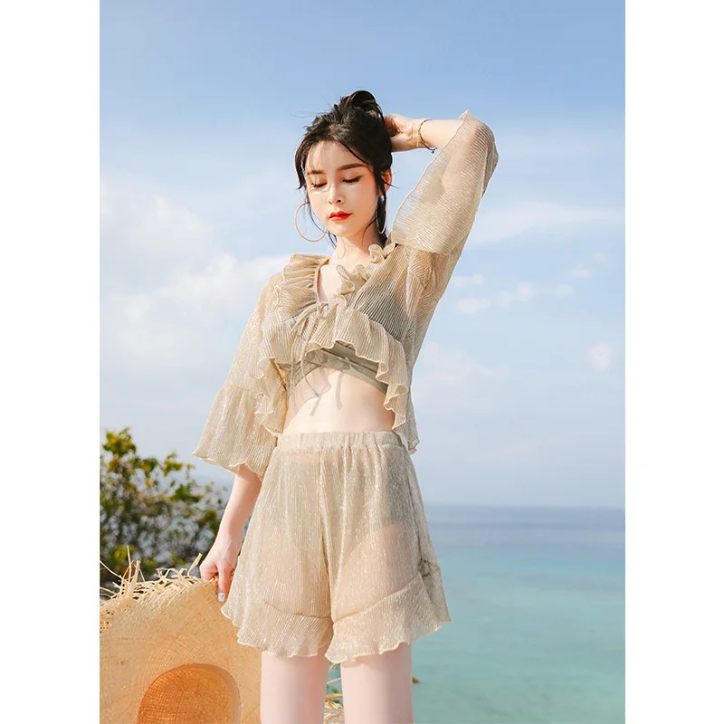 South Korea Bathing Suit Women's Three-piece Set Bikini Graceful Split Type Boxer Conservative Small Bust Gathering Bubble Hot S
South Korea Bathing Suit Women's Three-piece Set Bikini Graceful Split Type Boxer Conservative Small Bust Gathering Bubble Hot S