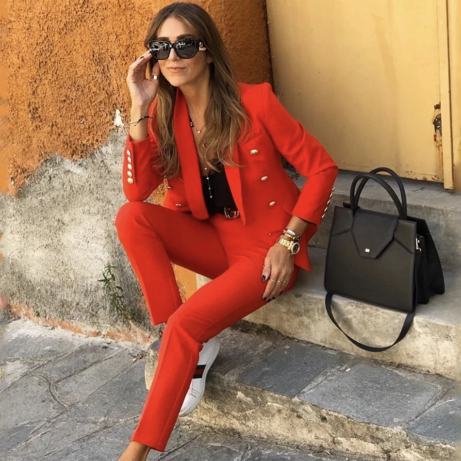 2020 Autumn Winter Fashion Sexy New WomenS Set Double-Breasted Jacket & Pants 2 Two-Piece Office Celebrity Party Pants Set Suit