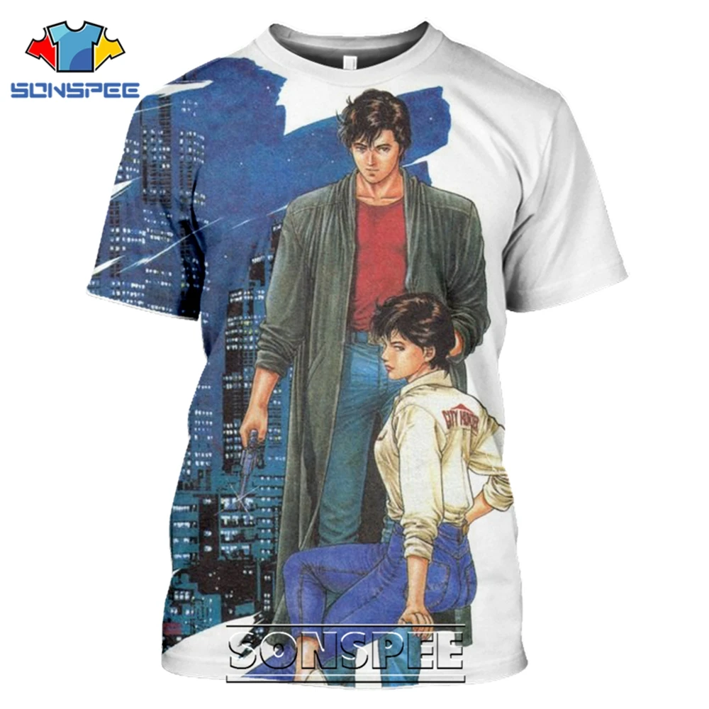 SONSPEE T-shirts CITY HUNTER 3D Print Men Women Vintage Casual Hip Hop Japanese Streetwear Retro Anime Harajuku Tees Tops Shirt (10)