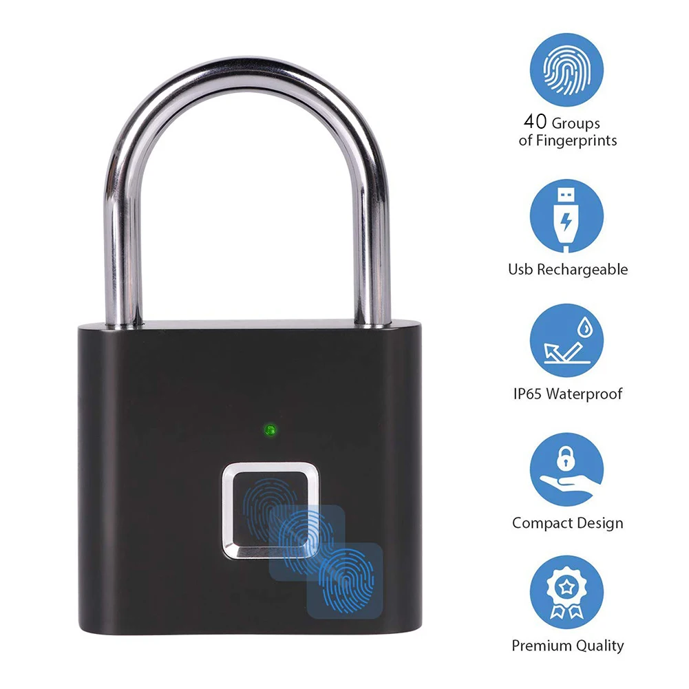 Smart Keyless Fingerprint Padlock Rainproof Zinc Alloy Security Keyless Rechargeable Door Lock Quick Unlock for Drawer Suitcase
Smart Keyless Fingerprint Padlock Rainproof Zinc Alloy Security Keyless Rechargeable Door Lock Quick Unlock for Drawer Suitcase
