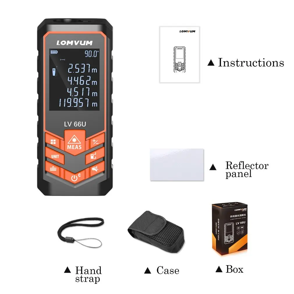 

LOMVUM Laser Range Finder Auto Level Distance Meter Measuring Instrument Rangefinder 40m 50m 60m 80m 100m 120M IP65 waterproof