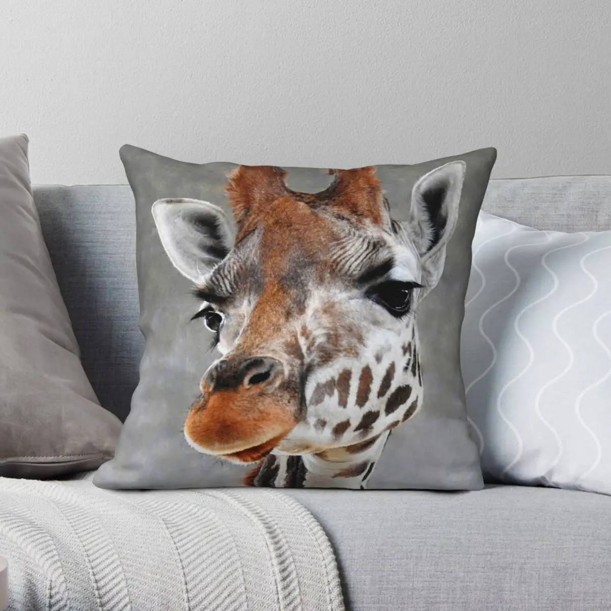

Giraffe On Grey Square Pillowcase Polyester Linen Velvet Zip Decor Throw Pillow Case Bed Cushion Cover