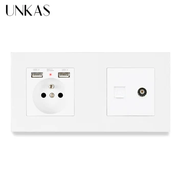 UNKAS Plastic Panel French Standard Electric Socket with 2 USB +1 Gang RJ11 Telephone Connector Female TV Connector 172*86mm
UNKAS Plastic Panel French Standard Electric Socket with 2 USB +1 Gang RJ11 Telephone Connector Female TV Connector 172*86mm