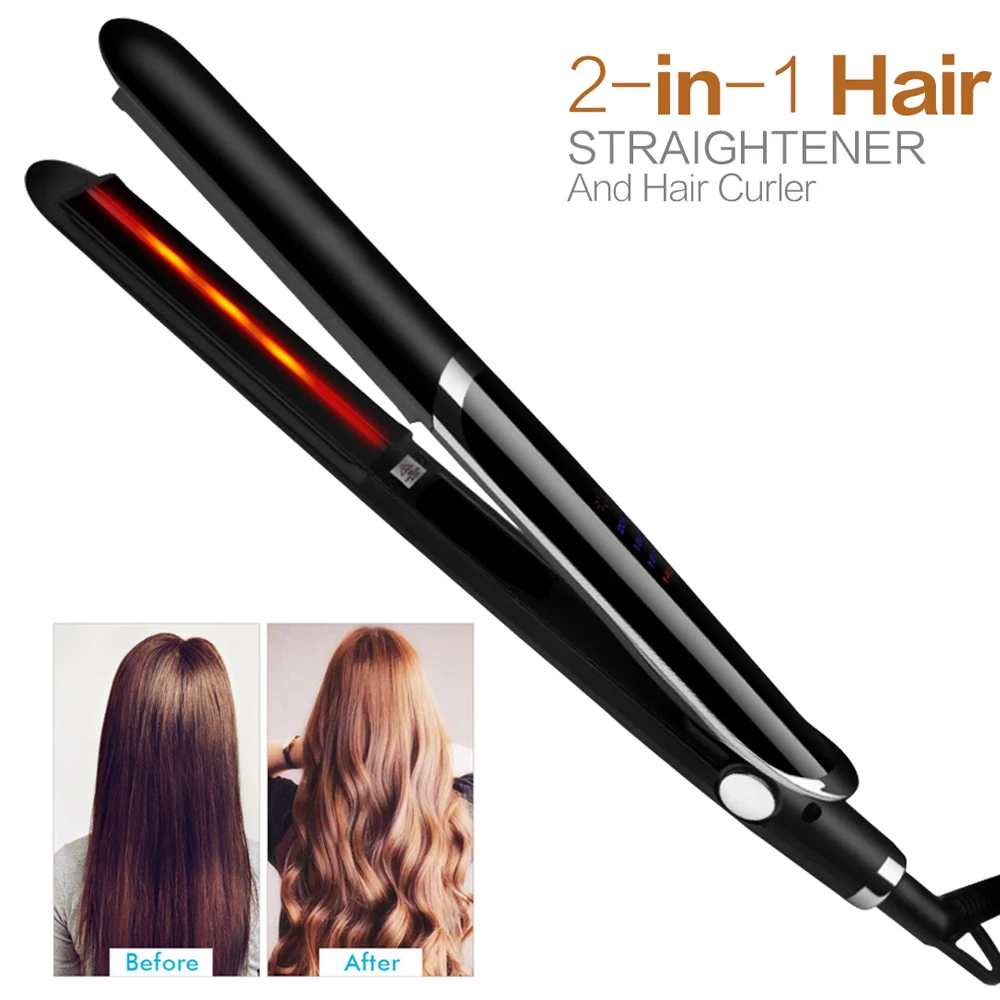 

2 in 1 Hair Straightener Infrared Electric Straightening & Curling Iron Hair Curler Professional Flat Irons Hair Straight Tools