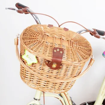 Creative simple multifunctional wicker cover portable bicycle basket shopping storage basket green rattan front basket LB91902
Creative simple multifunctional wicker cover portable bicycle basket shopping storage basket green rattan front basket LB91902