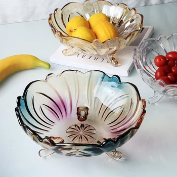 European Luxury Glass Three-legged Fruit Bucket Snack Fruit Plate Modern Home Colorful Dried Fruit Basket Candy Plate Decoration 
European Luxury Glass Three-legged Fruit Bucket Snack Fruit Plate Modern Home Colorful Dried Fruit Basket Candy Plate Decoration