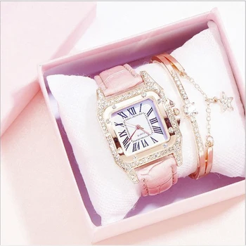 Quartz Watches Fashion Rhinestone Women Wrist Watch Bracelet Luxury Square Alloy Ore Glass Dial Dress Roman Clock Leather Buckle
Quartz Watches Fashion Rhinestone Women Wrist Watch Bracelet Luxury Square Alloy Ore Glass Dial Dress Roman Clock Leather Buckle