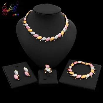 Yulaili Trendy Tricolor Leaves Shape Choker Necklace Stud Earrings Bracelet Ring African Nigeria Wedding Bridal Jewelry Sets
Yulaili Trendy Tricolor Leaves Shape Choker Necklace Stud Earrings Bracelet Ring African Nigeria Wedding Bridal Jewelry Sets
